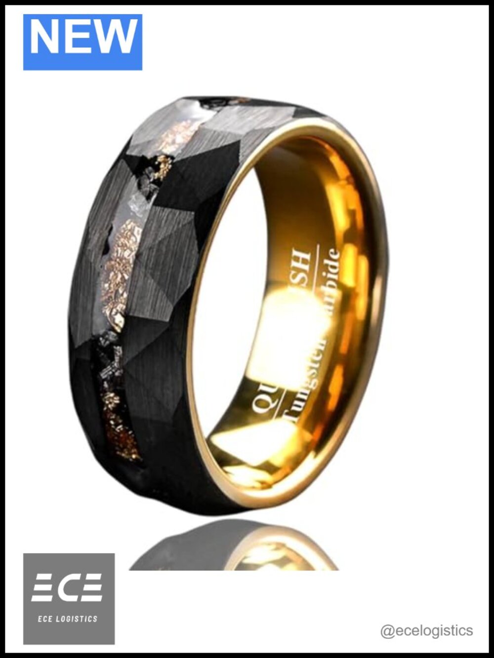 Tungsten Carbide Wedding Band 8mm Hammered Meteorite Inlay Comfort Fit